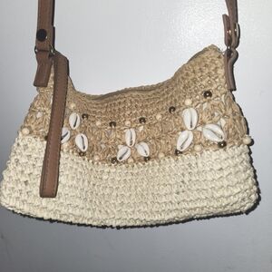 INC chic Shell-Embellished Shoulder Bag in Tan and Cream